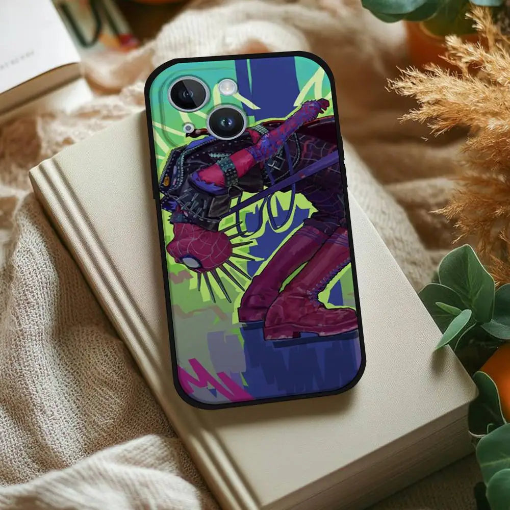 S-Spiderman Punk Style Phone Case For IPhone 1716 15 14 13 Pro Max 11 12 Mini X Xs XR Black Silicone Cover