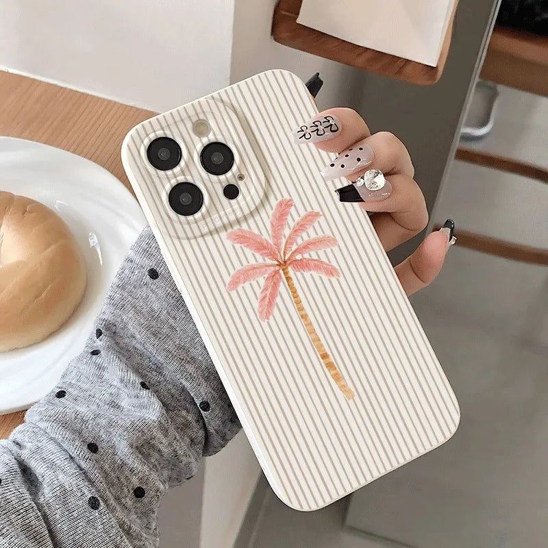Palm Tree Stripes Pattern Silicone Phone Case For Samsung Galaxy S26 S25 S24 S23 Ultra S22 S21 S20 Plus FE A35 A55 Soft Cover