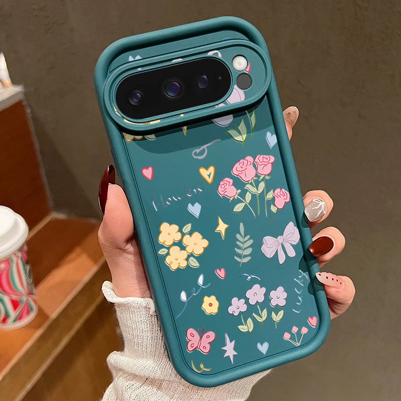 INS Cartoon Flowers Soft TPU Phone Case For Google Pixel 8 Pro 8A 9 Pro XL 7A Shockproof Silicone Cover For Pixel 9 8 7 Pro