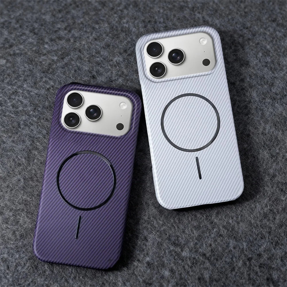For Magsafe Half Border Carbon Fiber Kevlar Magnetic Phone Case For iPhone 17 Air 16 15 14 13 Plus Pro Max Fashion Texture Cover