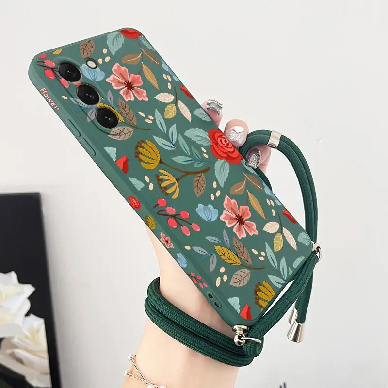 Five Petals Flower Crossbody Lanyard Silicone Phone Case For Samsung Galaxy S23 S23 Plus S23 FE S23 Ultra S22 S21 S20 Plus Cover