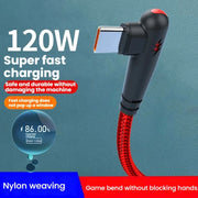 HOMEFISH 90-degree right-angle fast charging cable, compatible with high-speed data transmission of 120W Type-C devices