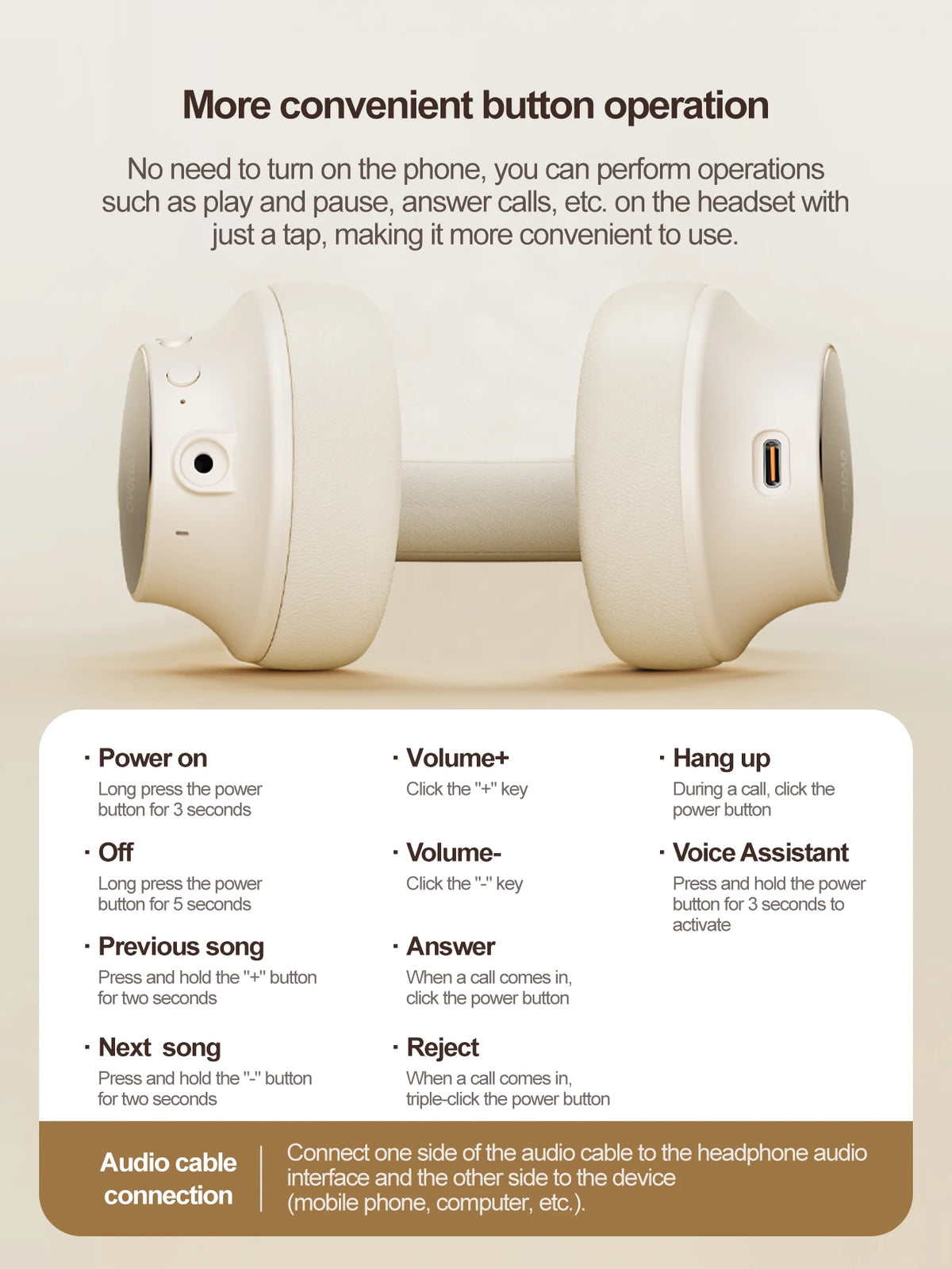 Lenovo TB300 Bluetooth 5.4 Over Ear Headset Noise Reduction Mic 190g Light Soft Earpads 400mAh Battery 3.5mm Wired Headphones