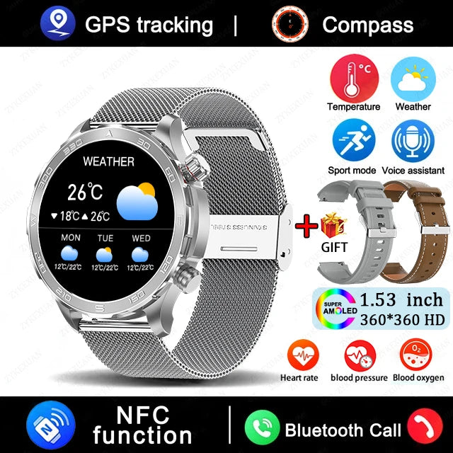 New GPS Track Smart Watch Men AMOLED HD Screen Outdoor Sports Fitness Heart Rate NFC IP68 Waterproof Bluetooth Call Smart Watch