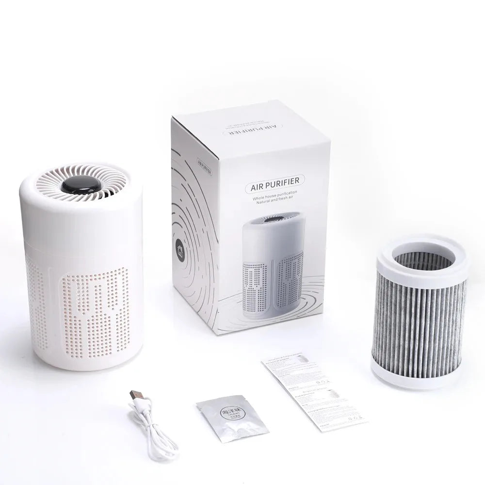 Mini Desktop Air Purifier Portable Air Cleaner HEPA Filter Freshener Odor Remover Compact Air Quality Improvement Devic