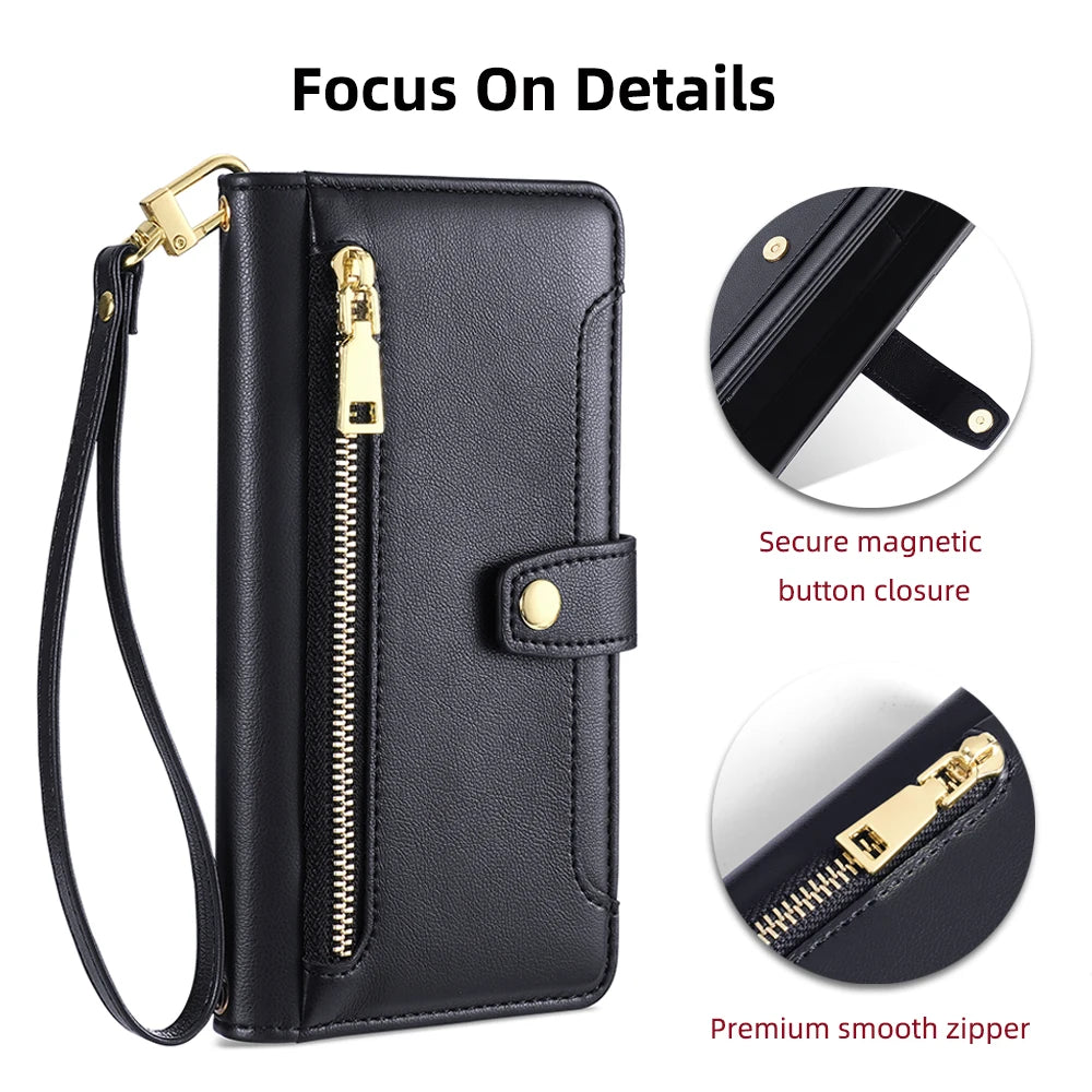 Ladies Card Slots Wallet Crossbody Phone Case for iphone 15 14 13 12 11 Pro Max XS XR 7 6 6 6s Plus SE SE3 Flip Cover with strap