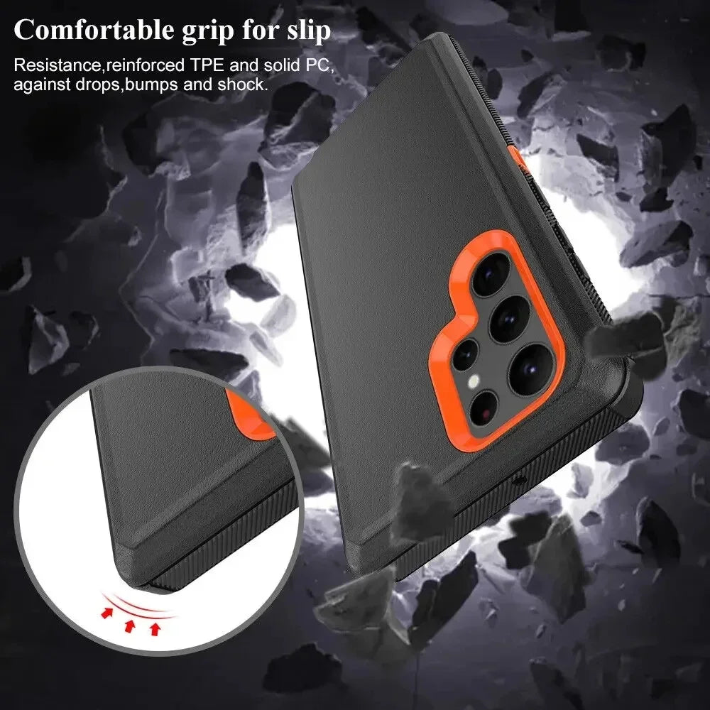3-in-1 Military Armor Shockproof Phone Case For Samsung S25 S24 S23 S22 S21 S20 Ultra Plus Note20 Otter Case Box Belt Clip Cover