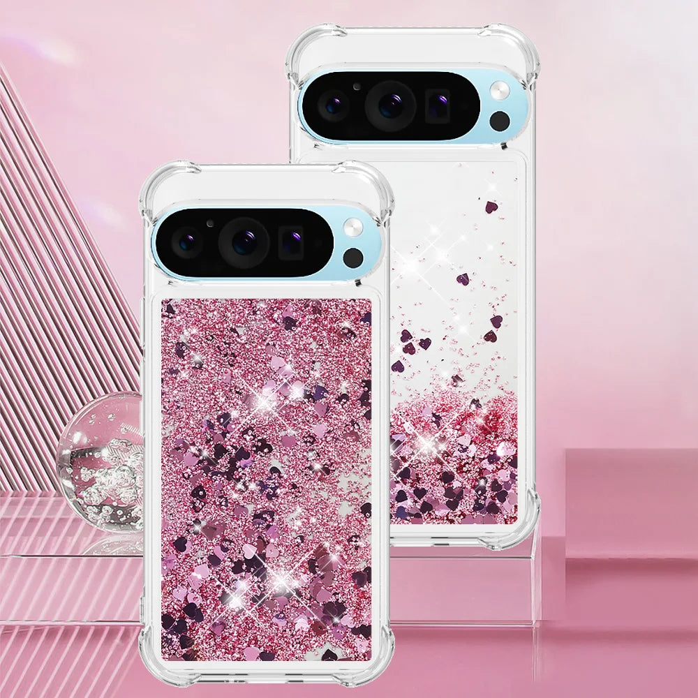 Cute Bling Glitter Liquid Quicksand Phone Case For Google Pixel 10 9 8 Pro XL 9A 8A 7A Anti Fall Protect Clear Soft Back Cover