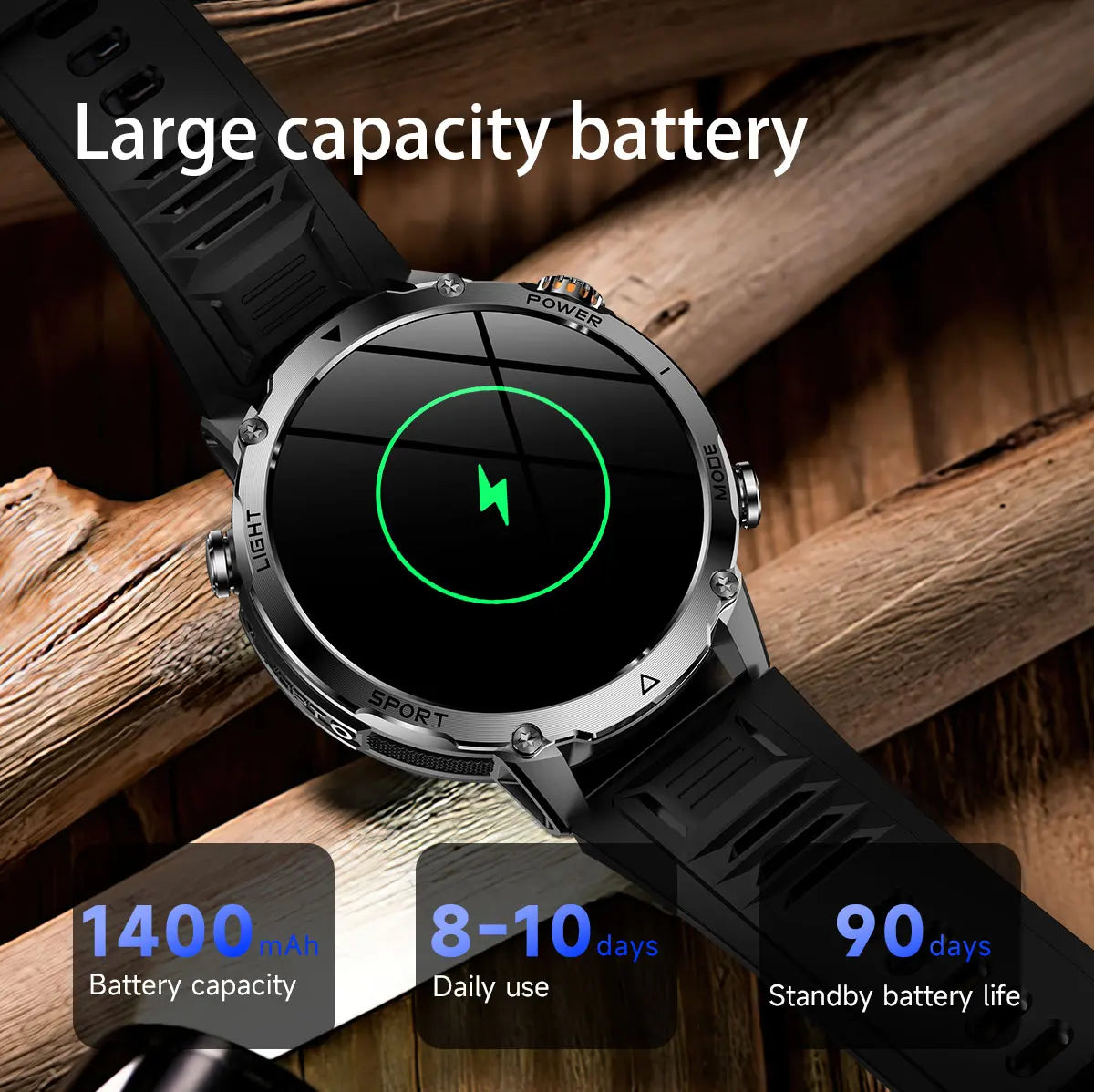 2026 New TANK Ultra 1400mAh Battery Military Smart Watch 10ATM Waterproof Heart Rate Tactical LED Flashlight Men Sports Bracelet