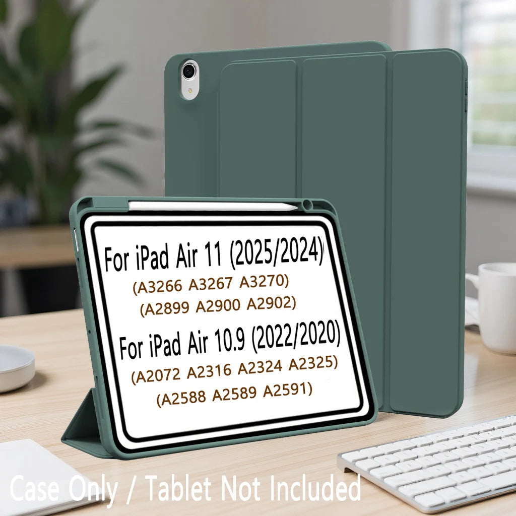 Pencil Case for iPad Air Pro 10.9 11 12.9 13 A16 10th 11th Generation Air 4 5 6 7 Trifold Stand Flip Cover With Pencil Holder