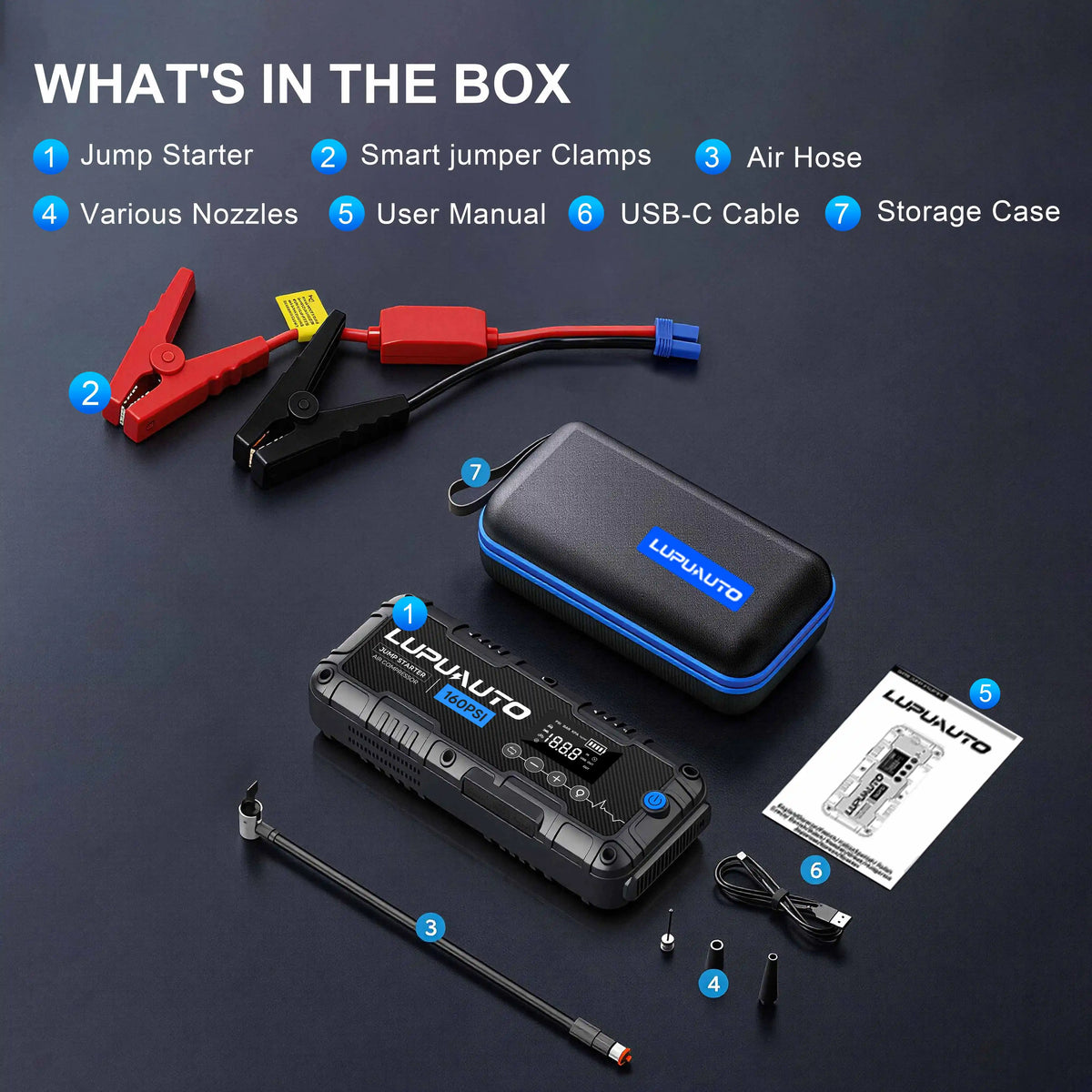 7000A Car Jump Starter Power Bank with Air Compressor 160 PSI 12V Car Starting Device 24000Mah Battery Jump Start for Car Booste
