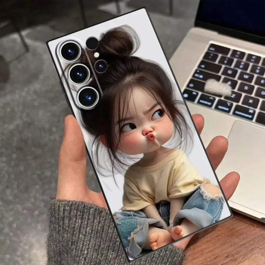 Pouting For Cuteness Girl Case for Samsung Galaxy S26 Ultra S20 FE S21 S22 Note 20 10 S25 Plus S24 S23 Phone Cover