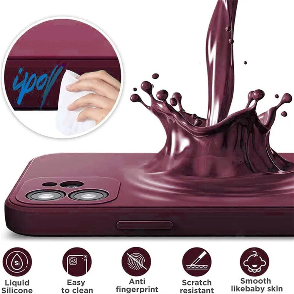 Plum red Anti Drop Case For iPhone 16 11 12 13 14 15 Pro Max 12 Mini 7 8 X XS XR Cover Coque Funda Silicone Soft TPU Back Cover
