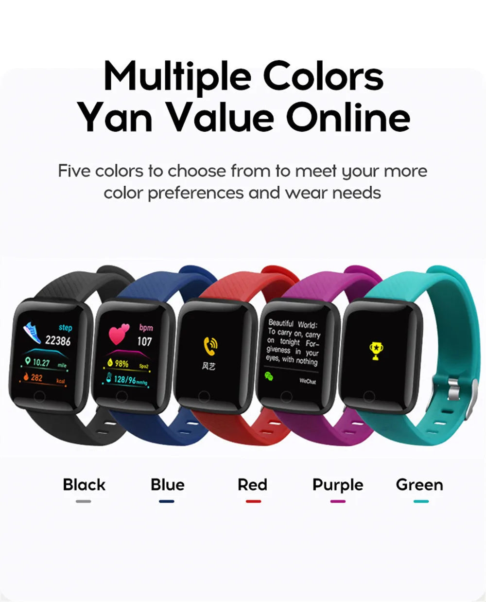 Smart Watch Sport Wristband Fitness Monitoring Track Heart Rate Call and Message Remind Men Smartwatch Woman 116 Plus Clock D13