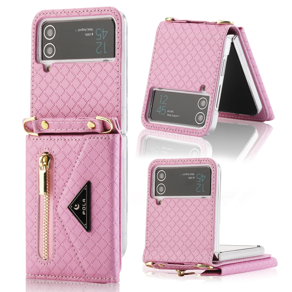 Zipper Leather Case For Samsung Galaxy Z Flip 8 7 FE 6 5 4 3 Flip8 Card Holder Wrist Strap Handbag Magnetic Folio Wallet Cover