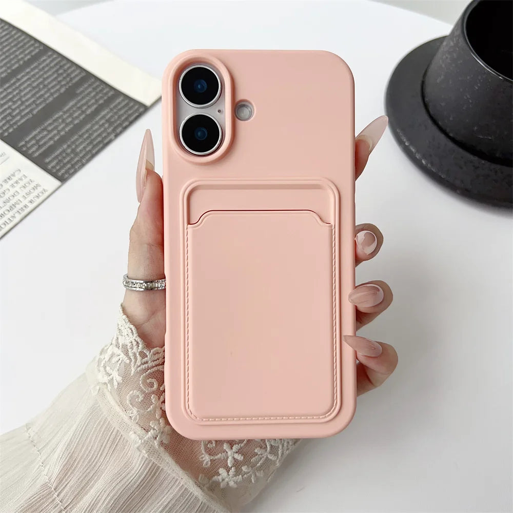 Classic Frosted Solid Colours Card Case For iPhone 17 Pro Max 16 15 14 13 12 11 Pro Max Mini Plus Silicone Drop-proof Soft Cover