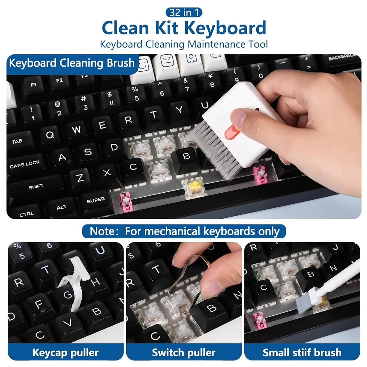 20/32-in-1 Multi-Functional Deep Cleaning Kit for iPhone Ports, AirPods, Keyboard, and Keycap Removal - Precision Tools