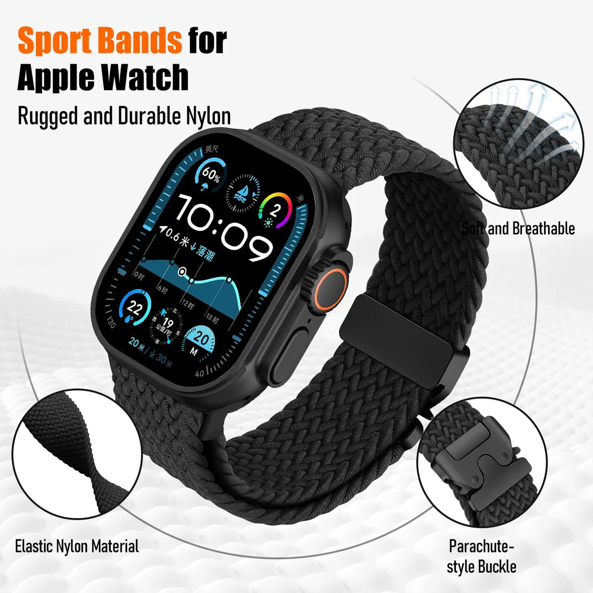 Parachute Strap For Apple Watch Band 44mm 46mm 42mm 45mm 41mm 40mm Braided Bracelet Correa iWatch Series 10 9 8 SE Ultra 2 49mm