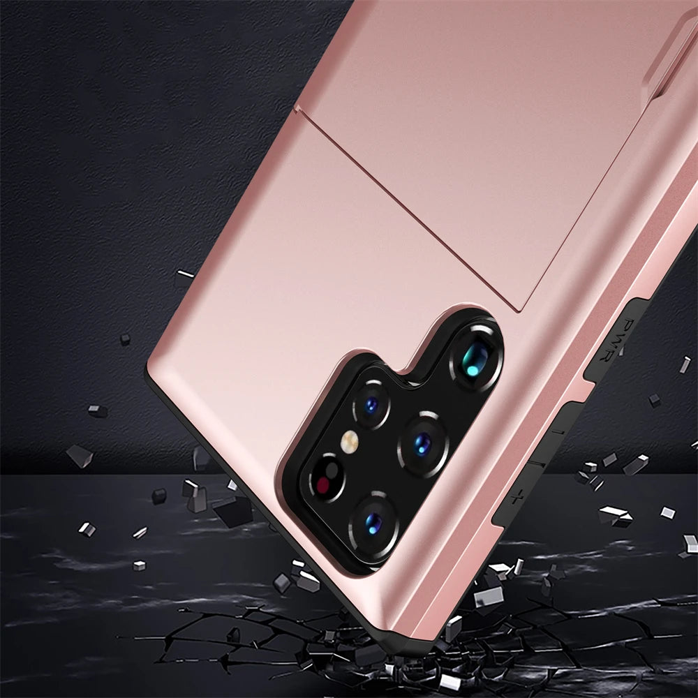 Slider Card Case for Samsung Galaxy S24 S23 Ultra S22 S21 S20 FE S10 Plus Hard Shell Phone Case Galaxy Note 20 10 9