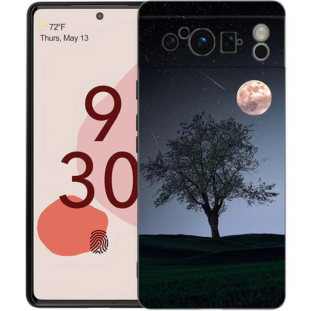 Moon On The Branch Phone Case For Google Pixel 9 8 9A 8A 7 7A 6 Pro XL 6A 5G Black Soft Back Luxury TPU Cover