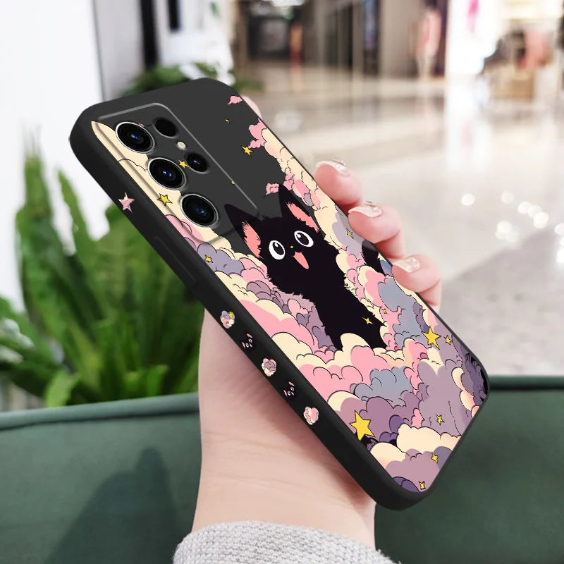 Cloud Colorful Cat Phone Case For Samsung Galaxy S25 S24 S23 S22 S21 S20 S10 S10E Ultra Plus FE Note 20 Ultra 10 Plus Cover
