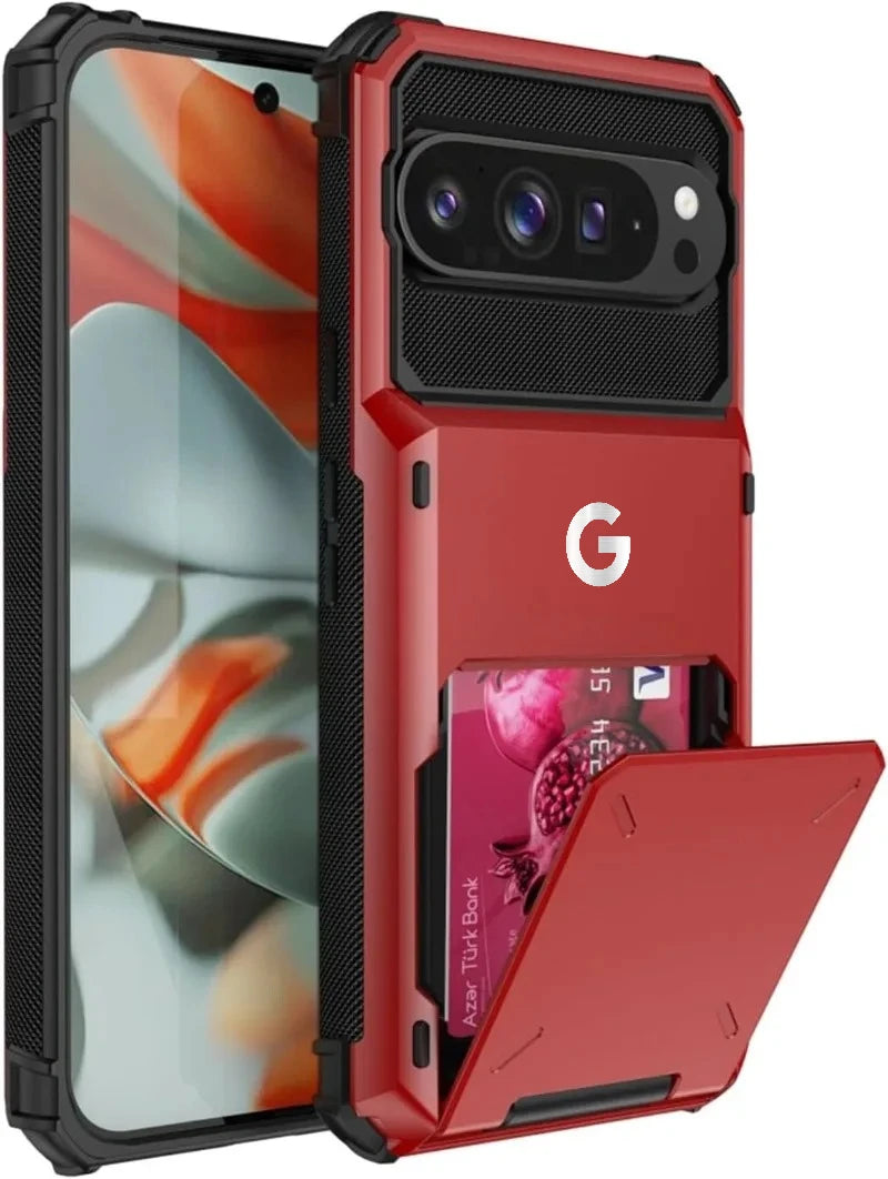 2in1 Heavy Duty Armor Card Holder OTT-BOX Hard Case For Google Pixel 10 9 Pro XL Hidden Flip Slot Defender Shcokproof Back Cover