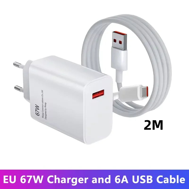 USB Charger 67W Turbo Fast Charge EU US UK Plug Adapter For Poco X6 Pro X5 F5 Mi 14 13 12s Redmi K60 K50 Mobile Phone Chargers
