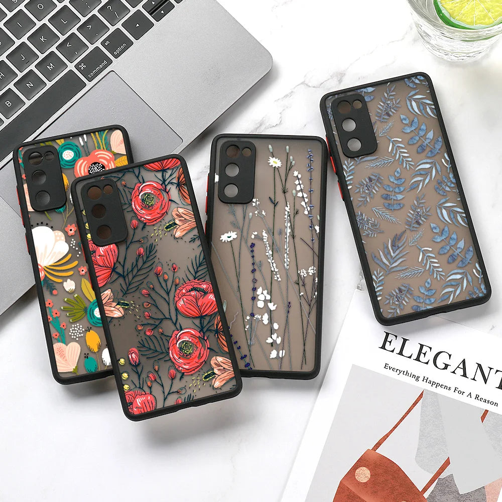 Phone Case For Samsung Galaxy S24 Ultra Cases S23 FE  S22 Plus S21 S20 FE Note 20 Ultra 10 Plus Hard Matte Flower Fundas Covers