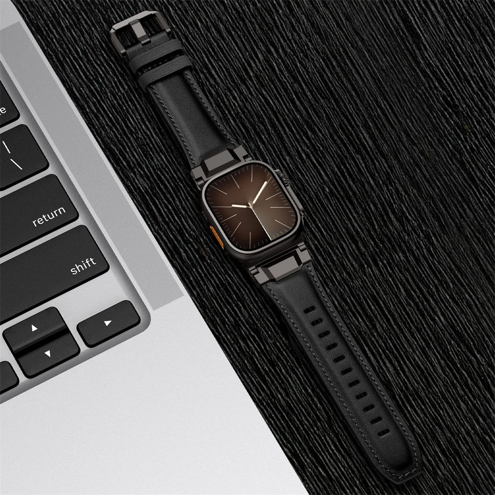 Genuine Leather bands For Apple watch ultra 3 2 49mm 44mm 45mm 46mm NEW Mecha Design bracelet iWatch series 11 10 9 8 7 6 5 SE