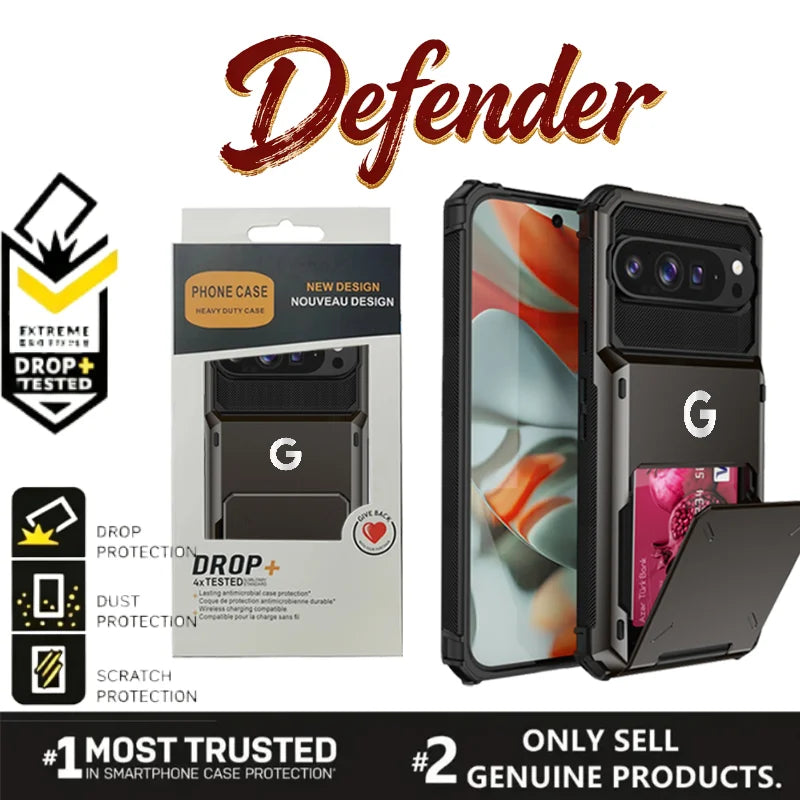 2in1 Heavy Duty Armor Card Holder OTT-BOX Hard Case For Google Pixel 10 9 Pro XL Hidden Flip Slot Defender Shcokproof Back Cover