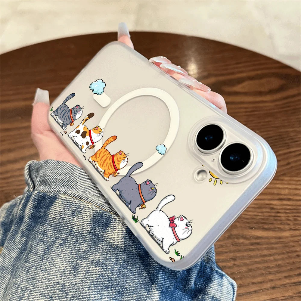 Hanging Cat Cloud Sun Print Magnetic Phone Case For Magesafe iPhone 17 13 14 16 15 12 Pro Max 17 Air Wireless Charging TPU Cover