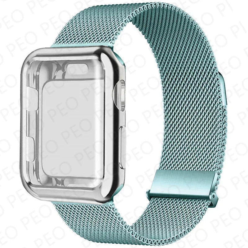 Case+Milanese Loop For Apple Watch Band 44mm 45mm 38mm-42mm-41mm 40mm Metal Magnetic bands iwatch Series 9 8 7 6 5 4 3 SE Strap