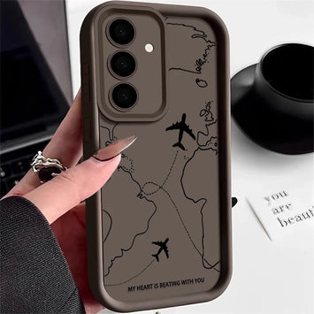 Airplane Route Silicone Case For Samsung Galaxy S25 FE Edge S26 S24 S23 Ultra S22 Plus A57 A37 A17 A14 A15 A55 A56 A36 A26 Cover
