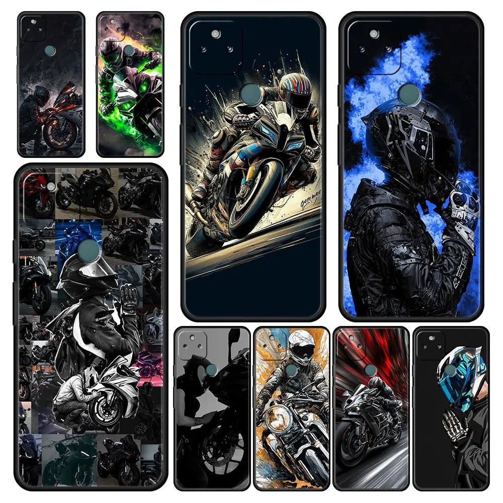 Phone Case Cover for Google Pixel 10 9 8 7 6 9A 8A 7A 6A Pro Shockproof Soft TPU 10 9 Pro XL Shell Capas Motorcycle Rider Fundas