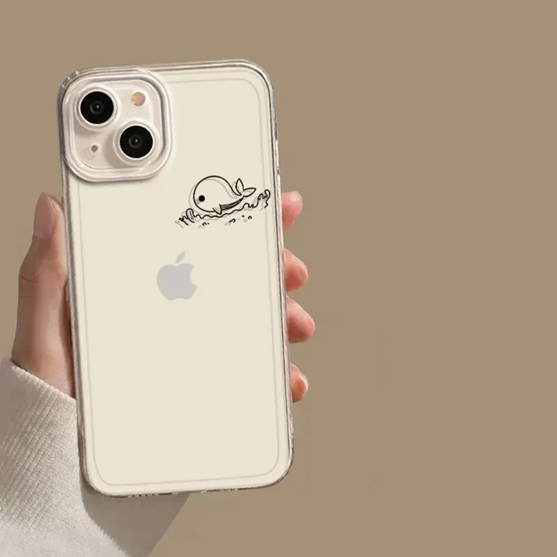 Clear Dolphin Whale Paired Couple Phone Case For iPhone 17 15 14 13 11 12 16 Pro Max Plus Mini 17E SE4 7 8 Lovers Cover Fundas