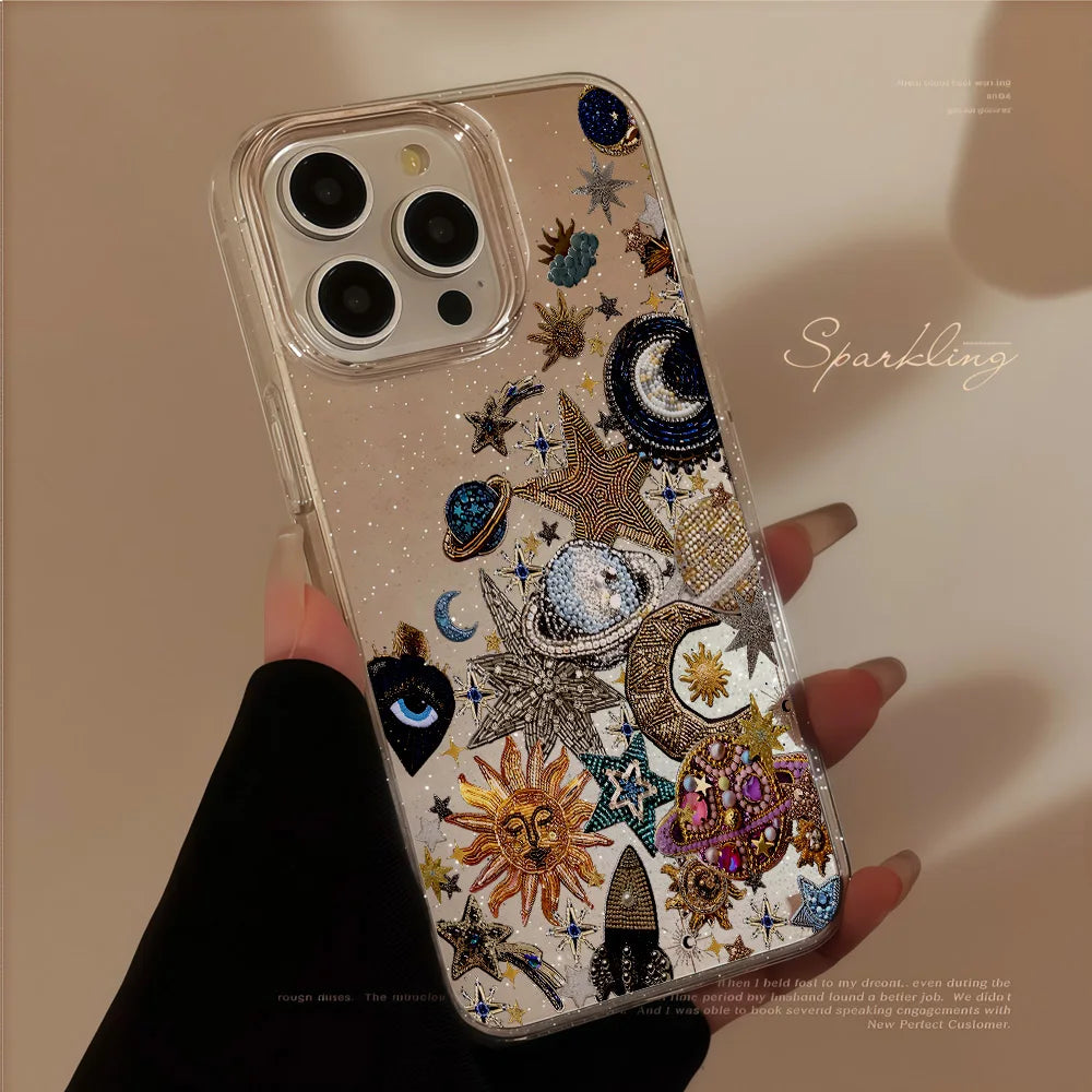 Luxury Stars Moon Clear Glitter Phone Case For iPhone 17 13 16 15 11 12 14 Pro Max 17 Air XR X 16e Case Soft Shockproof Cover