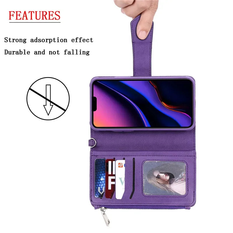 Magnet Detachable Wallet Case For iPhone 16e 15 Pro Max 14 13 Mini 12 11 SE3 SE2 XR 8 7 Plus Leather Card Slots Handbag Cover