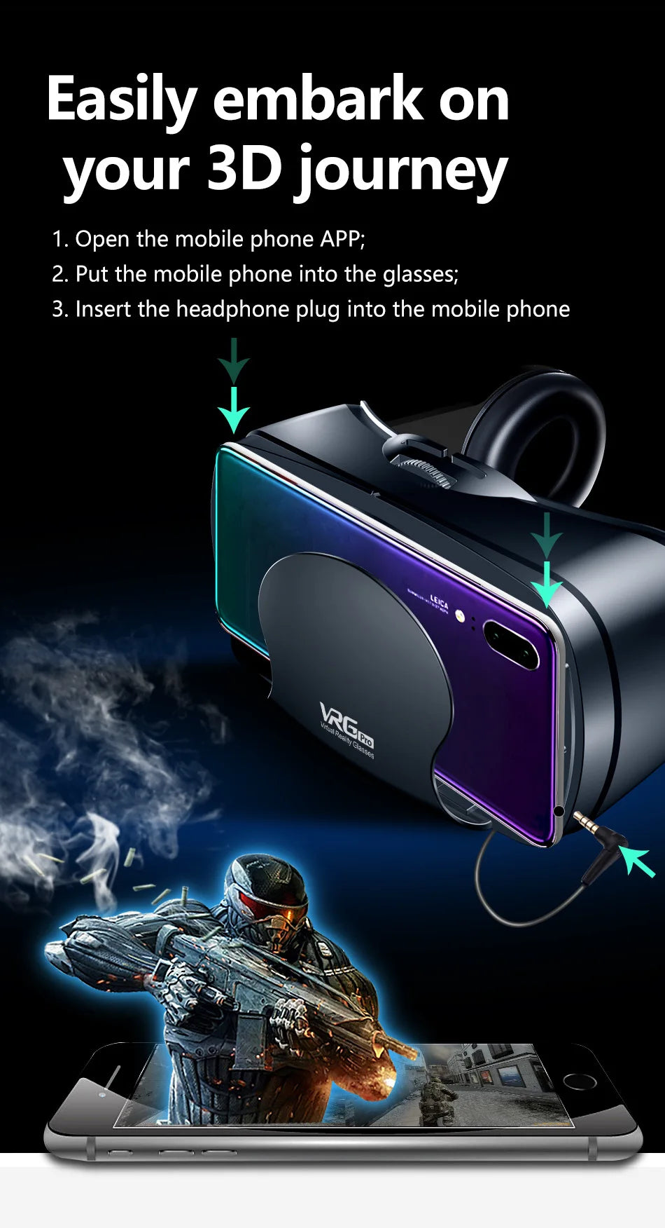 VRG Pro 3D Virtual Reality VR Glasses Devices Headset Viar Goggles Helmet Lenses Smart For Phone Smartphones Viewer Cell Devices