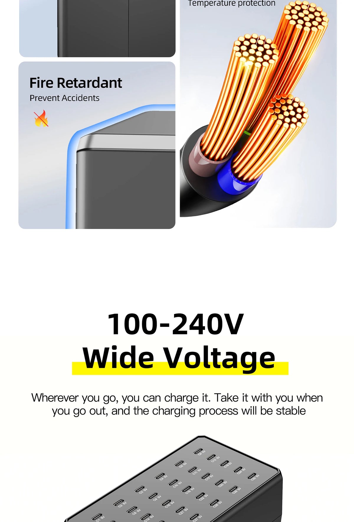 100W 30-Port Type-C Multi-Device Desktop Charger: Rapid & Efficient Charging Hub for Phones and Tablets