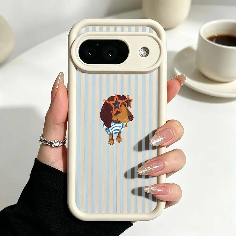 Cute Striped Dachshund Cover For Google Pixel 10 9 8 7 9a 8a 7a Pro XL Eye Ladder Phone Case