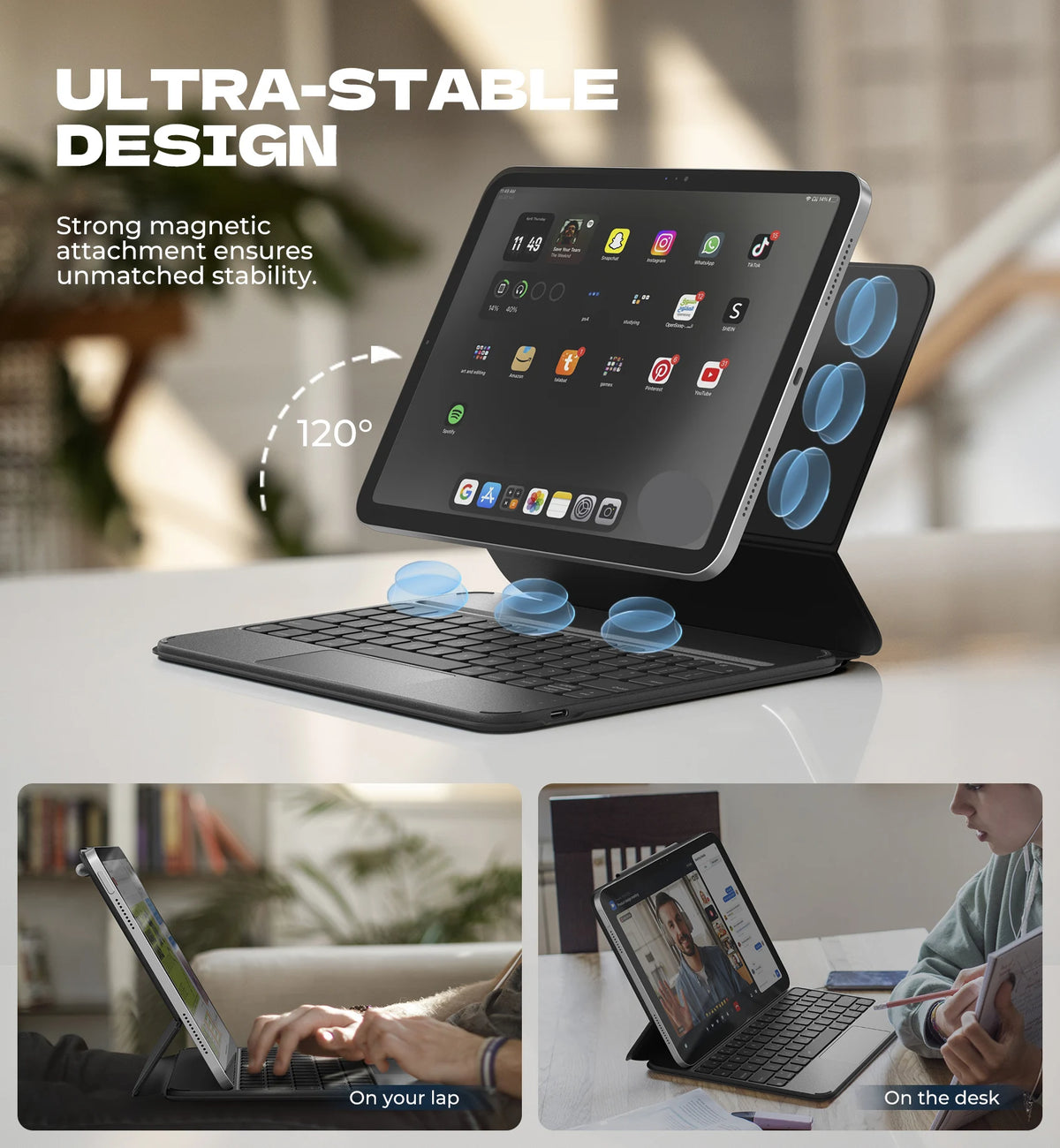 For iPad 11th (A16)/10th Generation Case with Keyboard Ultra-Thin Magnetic Detachable Keyboard Cover MultiTouch Trackpad Backlit
