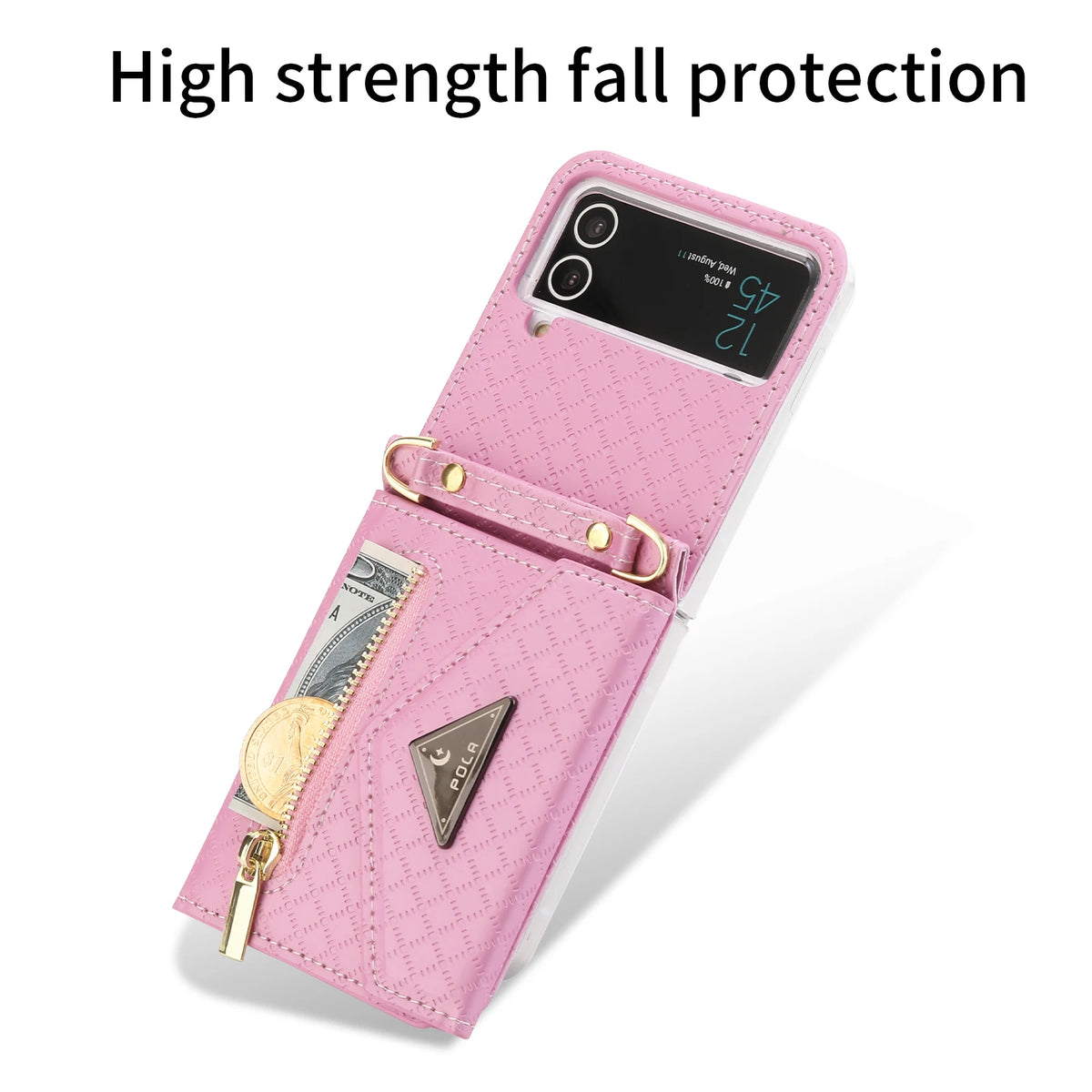 Zipper Leather Case For Samsung Galaxy Z Flip 8 7 FE 6 5 4 3 Flip8 Card Holder Wrist Strap Handbag Magnetic Folio Wallet Cover