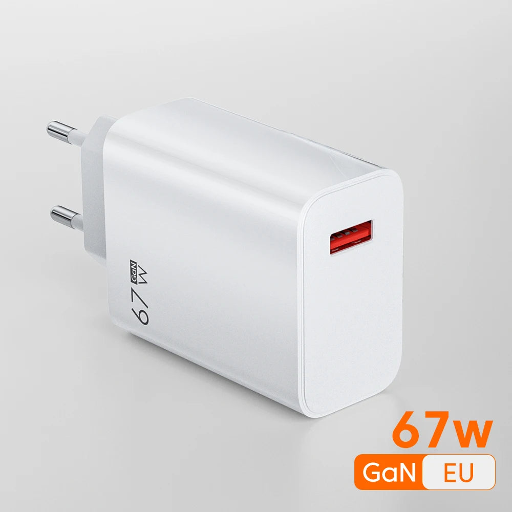 67W Fast Charger GaN USB Type C Power Adapter with Type C Cable USB High Speed Wall Charger For Xiaomi 17 15 14 Ultra Redmi Note