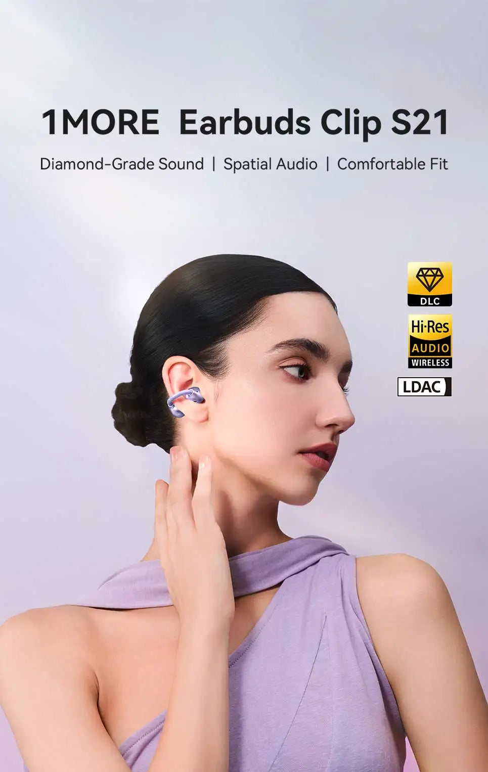 1More Open Ear Bluetooth Earbuds Wireless Ear Clip S21 Bluetooth 6.0 LDAC Wireless Hi-Res Audio Earphones IPX5 26H Battery Life