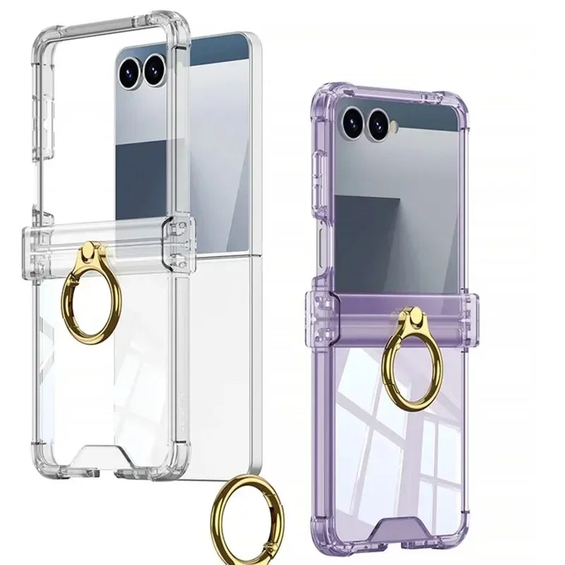 Luxury Ring Holder Airbag Hinge Protection Phone Case For Samsung Galaxy Z Flip 8 6 5 Z Flip7 FE Flip8 Antifall Shockproof Cover