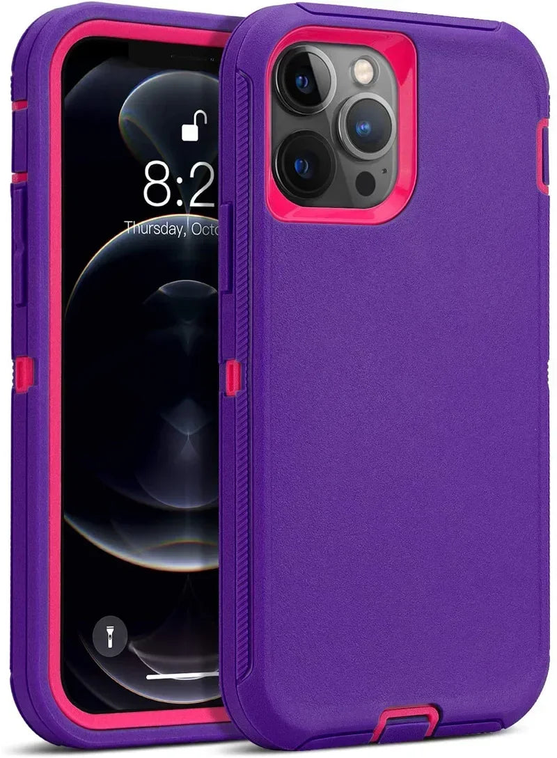 3 in 1 Military Armor Shockproof Phone Case For IPhone 16 15 14 13 12 11 Pro Max 14Plus XS XR Otter Case Box Belt Clip Cover