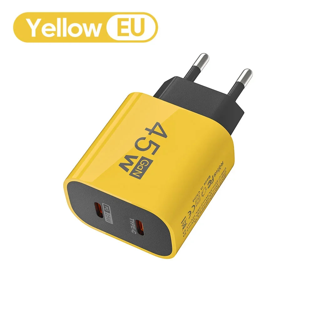 Olaf 45W Double USB C Phone GaN Charger Type C 2 Ports Phone Charger Wall Adapter Universal  For Huawei Samsung Xiaomi Iphone