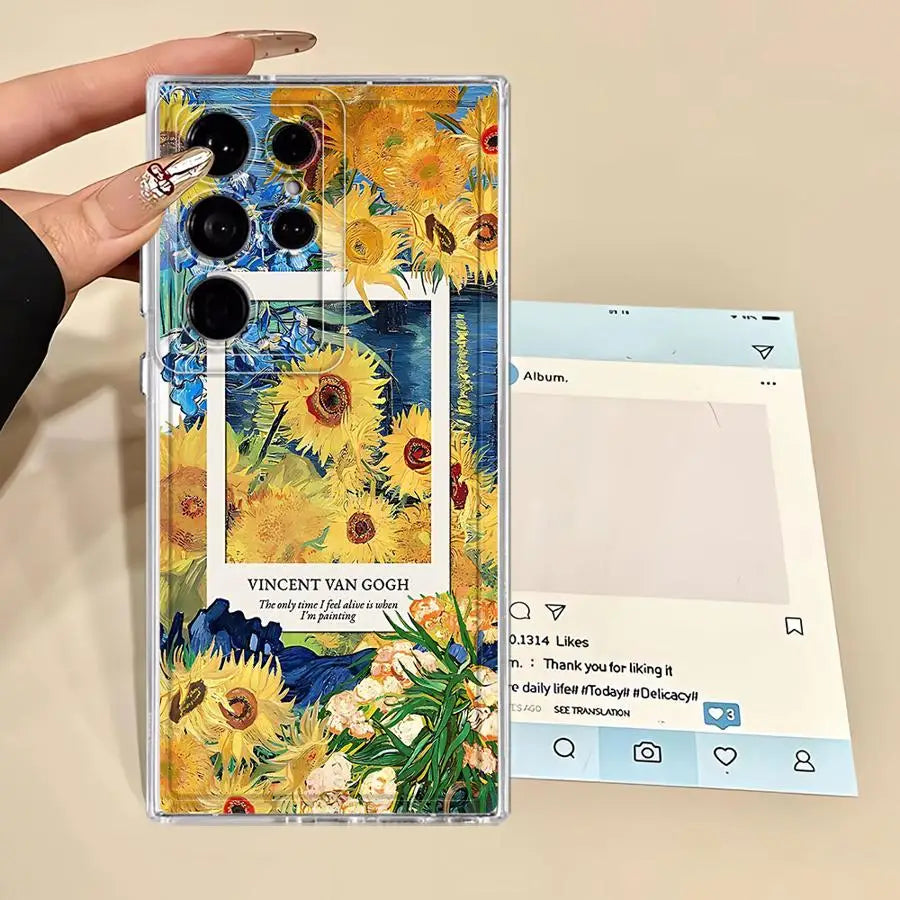 Van Gogh Sunflowers Clear Cover Phone Case for Samsung Galaxy Note 20 Ultra 10 S22 FE S25 Edge S23 Ultra S20 Plus S21 S24