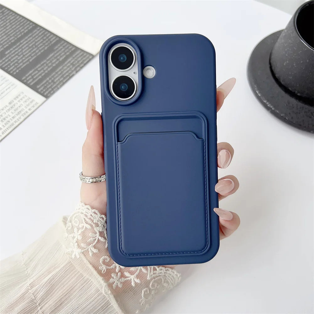 Classic Frosted Solid Colours Card Case For iPhone 17 Pro Max 16 15 14 13 12 11 Pro Max Mini Plus Silicone Drop-proof Soft Cover