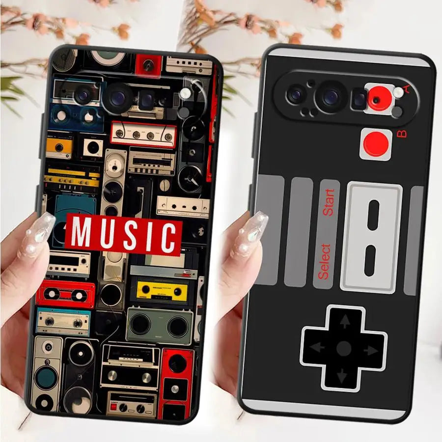 Retro Game Black Soft Shell Case for Google Pixel 7a 6 7 8 Pro 10 9 Pro XL 9a 8a 6a